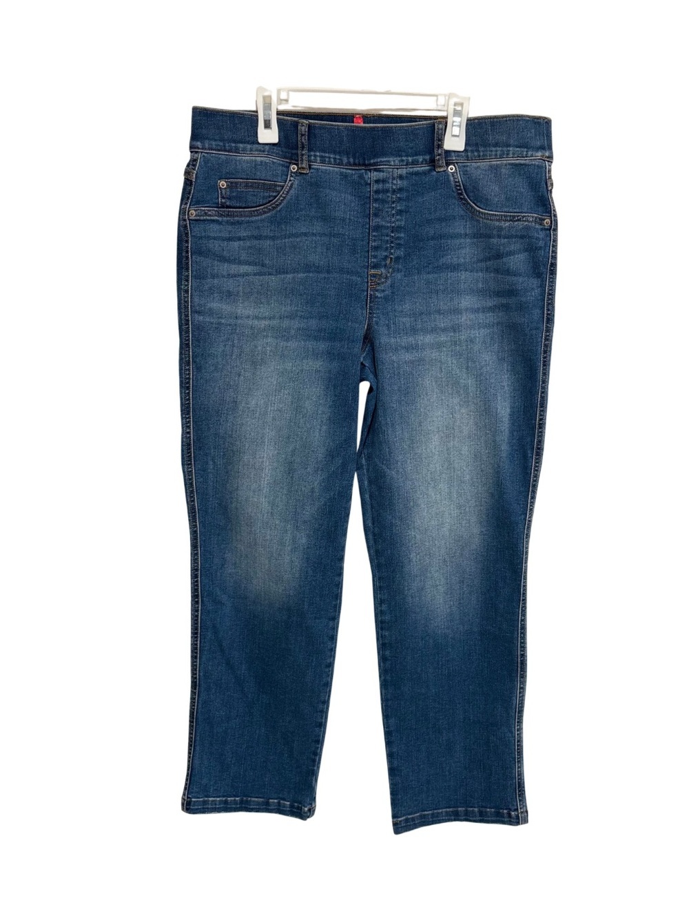 Spanx Women Jeans XL Blue Pull On Ankle Straight Denim Comfort Elastic Waist
